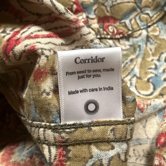 Corridor Handblock Paisley Floral Short Sleeve Button Up Shirt Mens Large - Picture 7 of 9